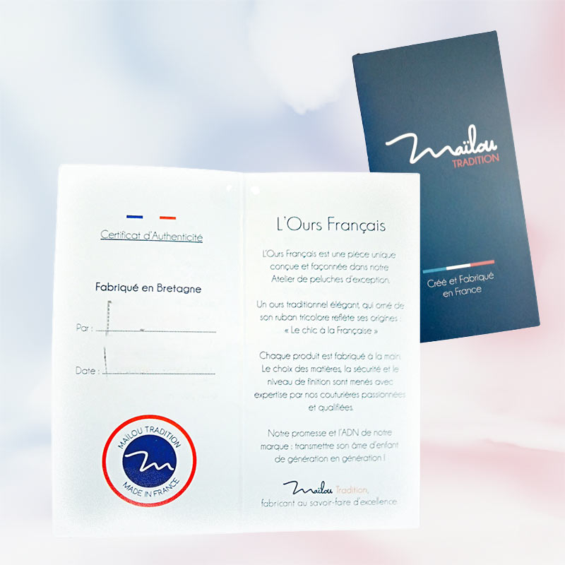 Certificat authenticité peluche fait main Mailou Tradition